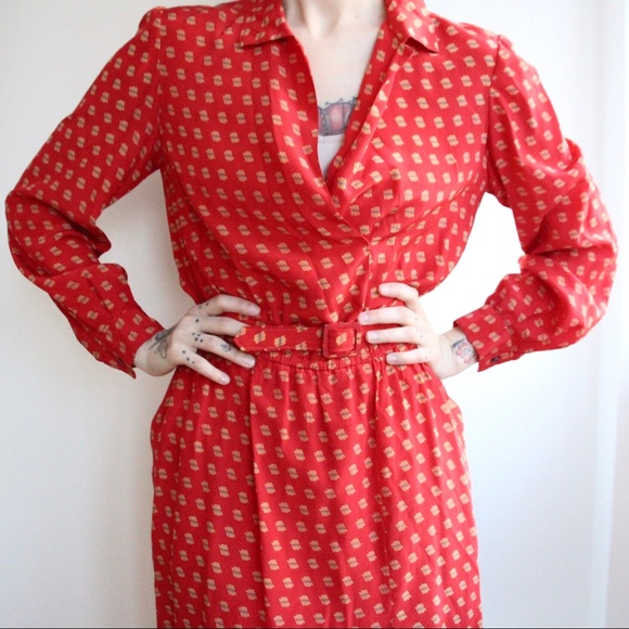 Vintage Dresses & Skirts - Vintage 1970’s Jack MulQueen Red Belted Dress